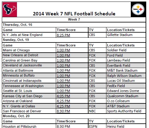 2014 NFL Week 7 Schedule