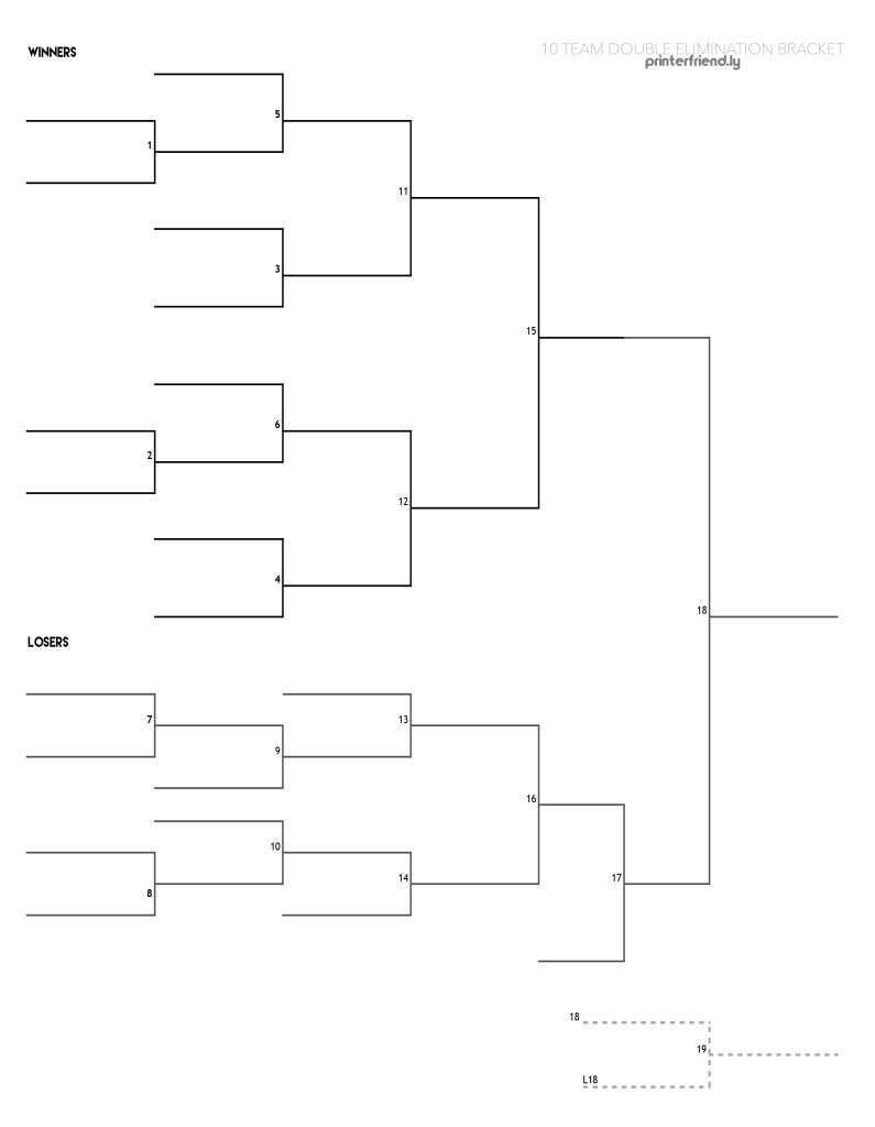 10 Team Printable Double Elimination Bracket