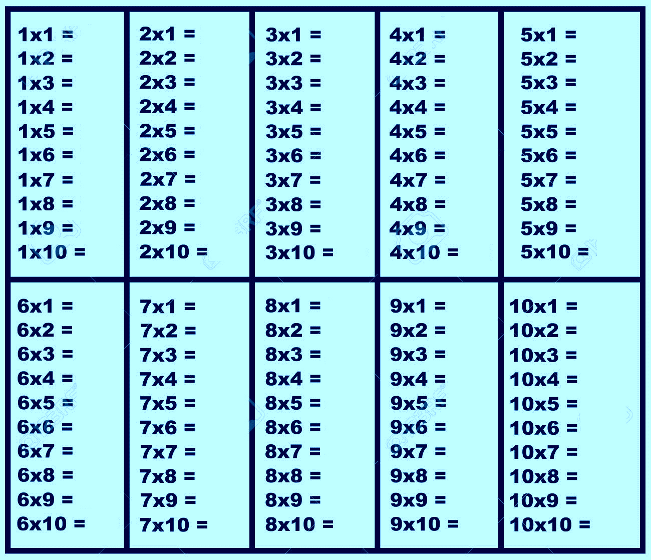 Free Multiplication Chart fill in