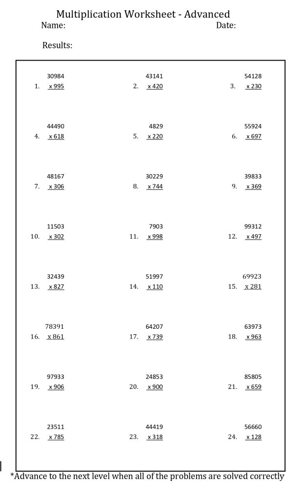 Multiplication Worksheet