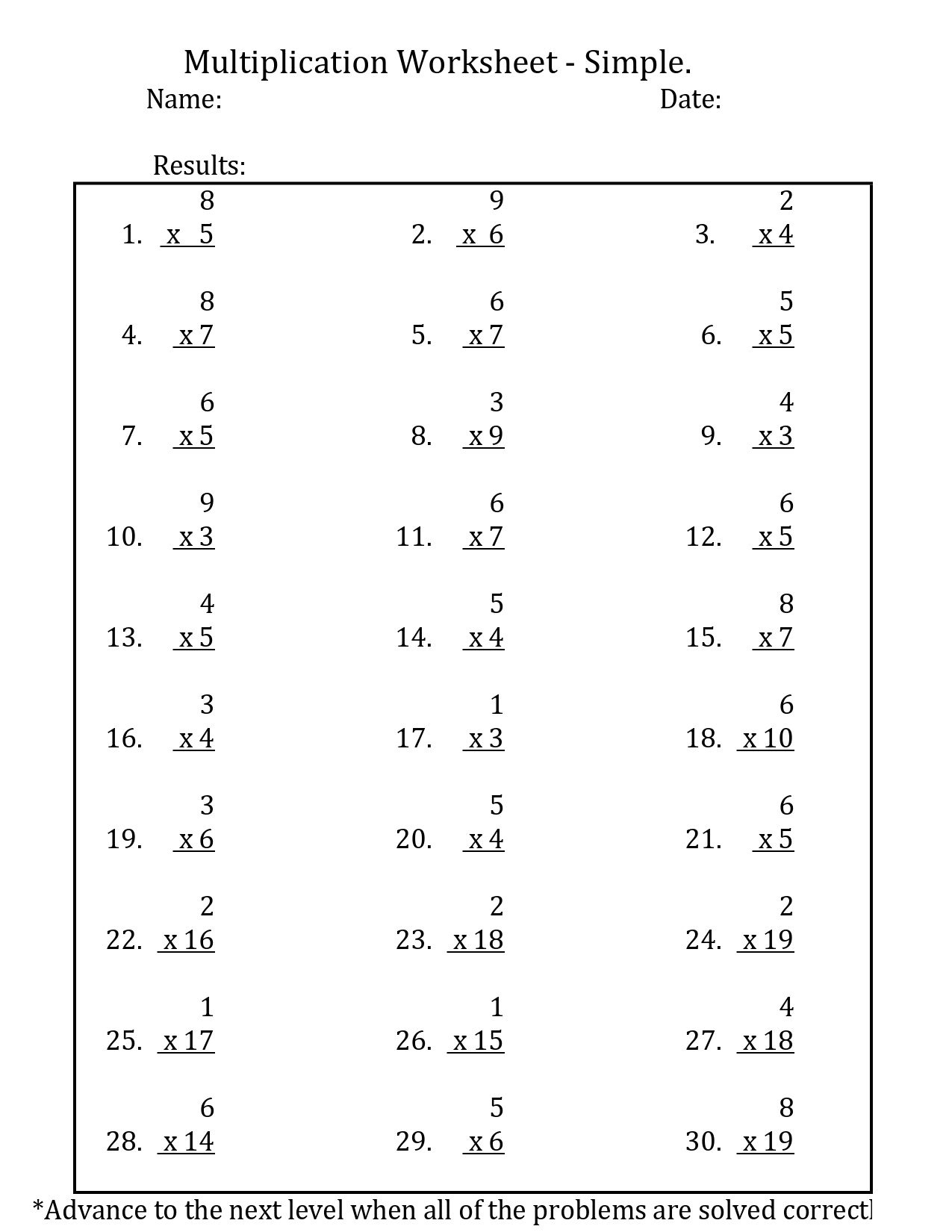 multiplication worksheets intermediate