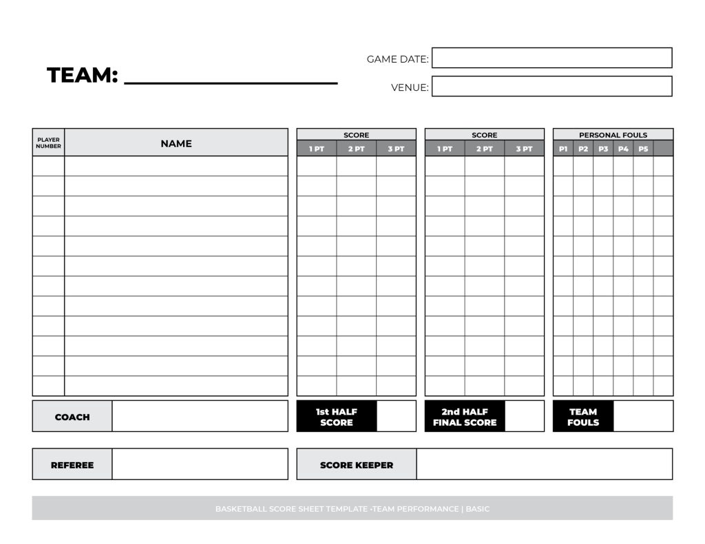 Printable Basketball Score Sheet