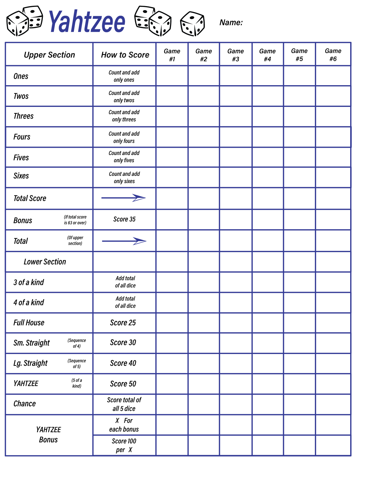 blank yahtzee score sheets to print