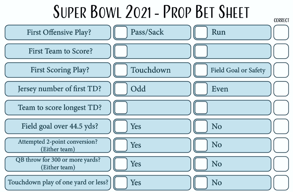 Printable Super Bowl prop bets sheet for 2026 Betting