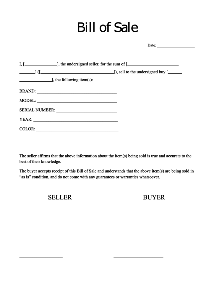 Bill of sale for car with guides