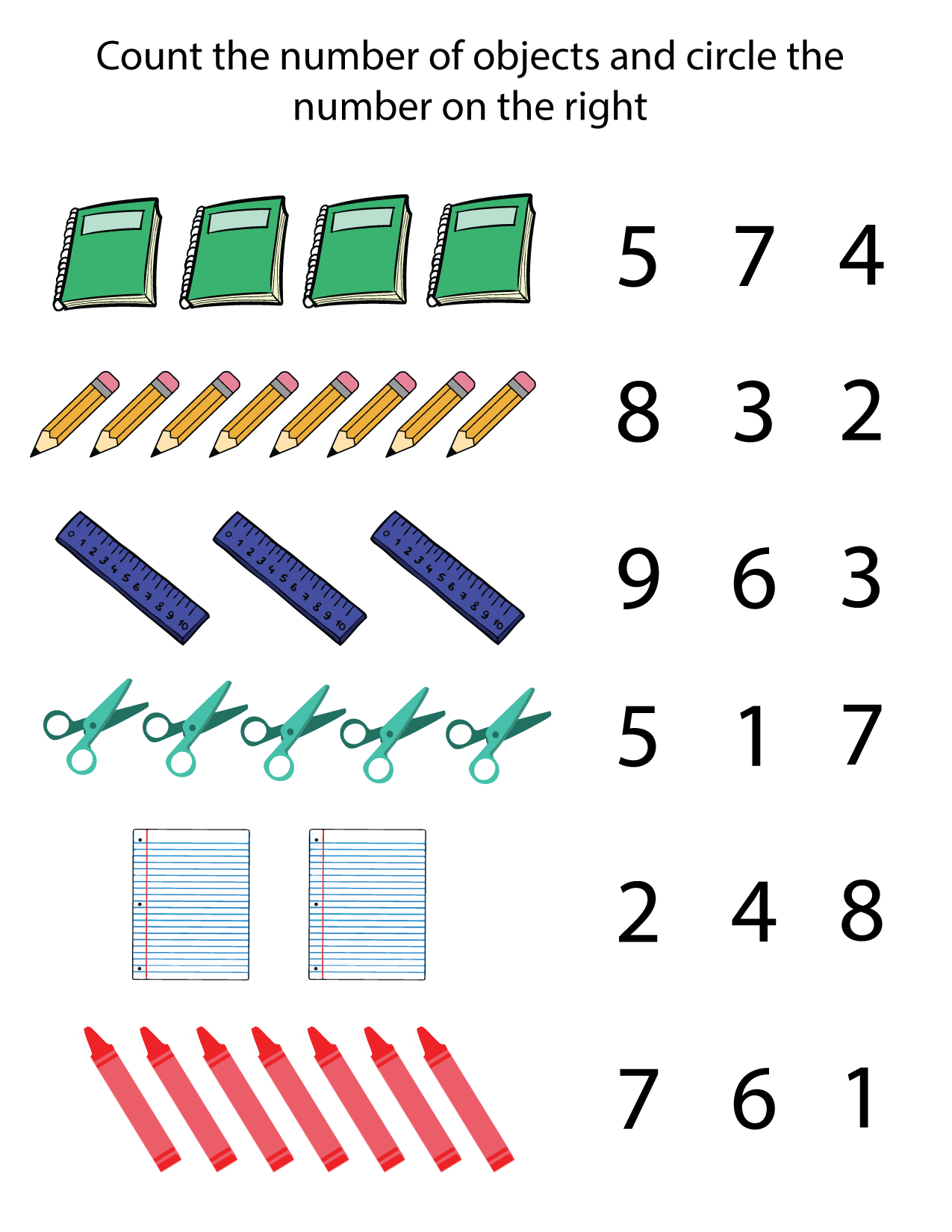 Preschool Counting Math sheet