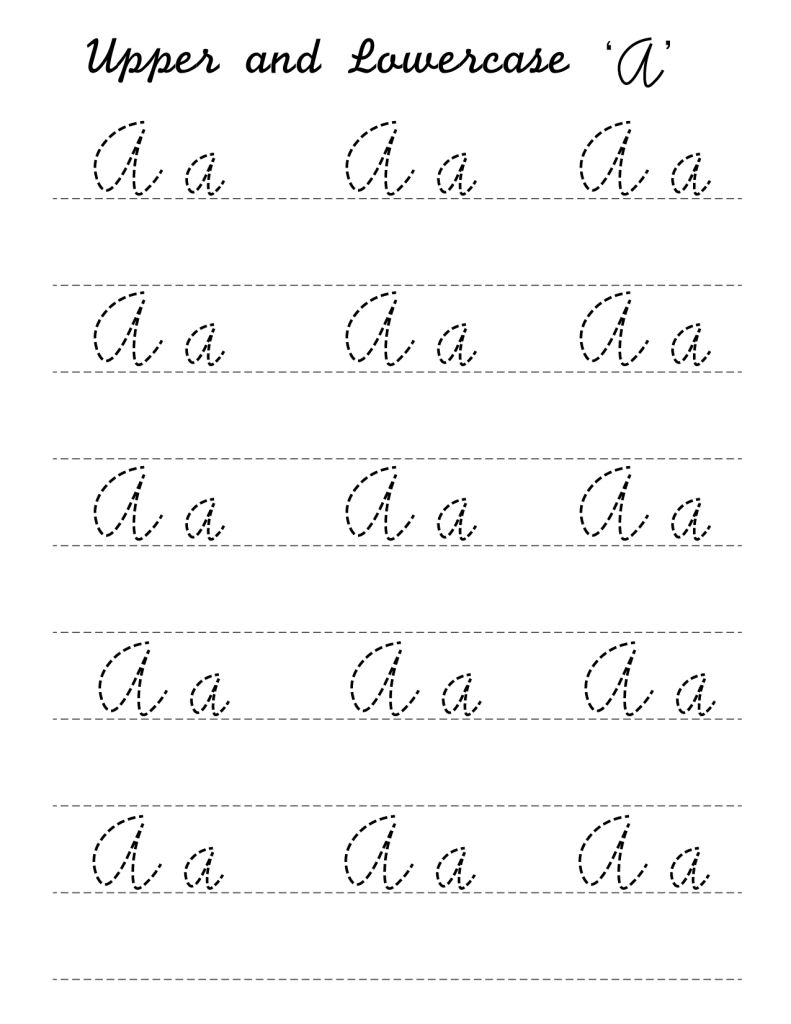 Cursive ‘A’ worksheets to practice capital, upper and lowercase letter As Templates