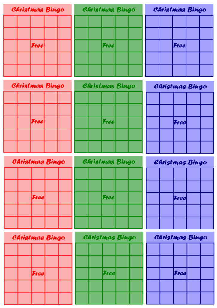 Blank Bingo Cards Christmas