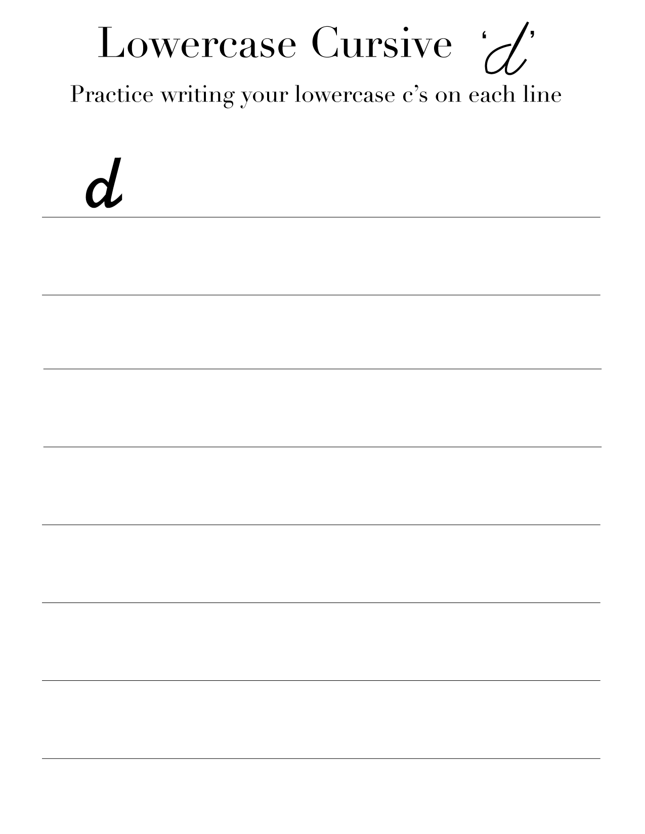 lowercase cursive 'd' worksheet