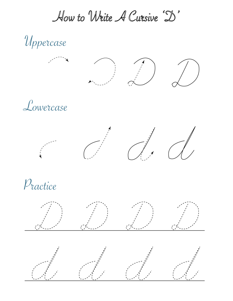 Cursive ‘D’ Worksheets to Practice Capital, Upper and Lowercase Letter Ds Templates