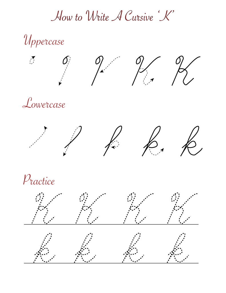 Cursive ‘K’ Worksheets to Practice Capital, Upper and Lowercase Letter Ks Templates