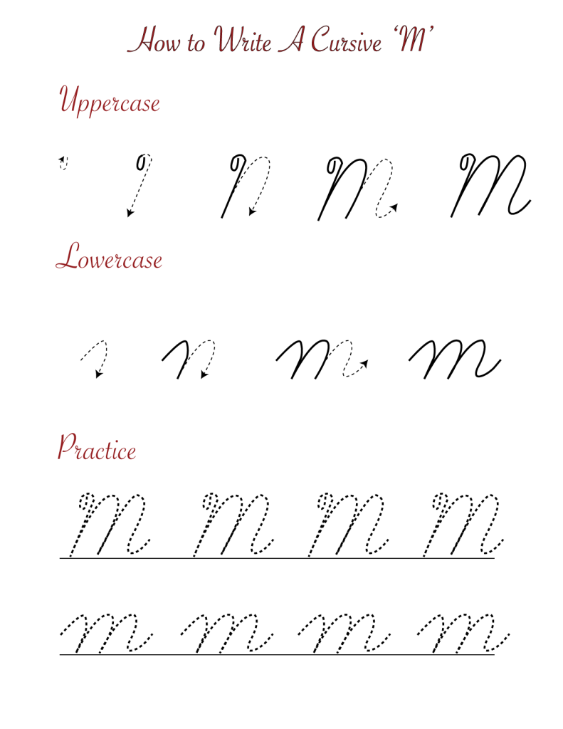 Cursive ‘M’ Worksheets to Practice Capital, Upper and Lowercase Letter Ms Templates