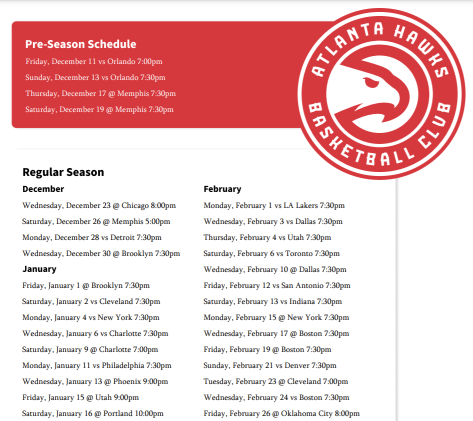 Printable 2020 21 Atlanta Hawks Schedule and TV Schedule 