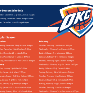 Printable OKC Thunder 2020-21 schedule (and TV schedule) Printable OKC Thunder Schedule 2020-21