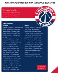 Printable 2020-21 Washington Wizards schedule (and TV schedule ...