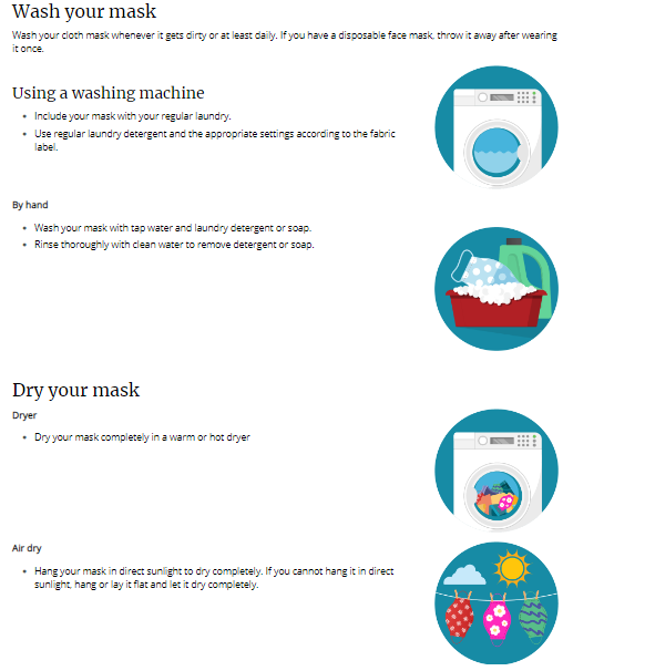 recommended face mask washing tips from the CDC