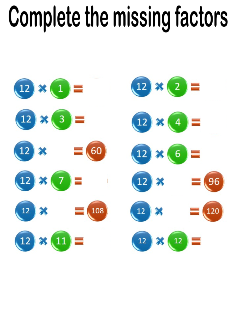 multiplication worksheets missing factor