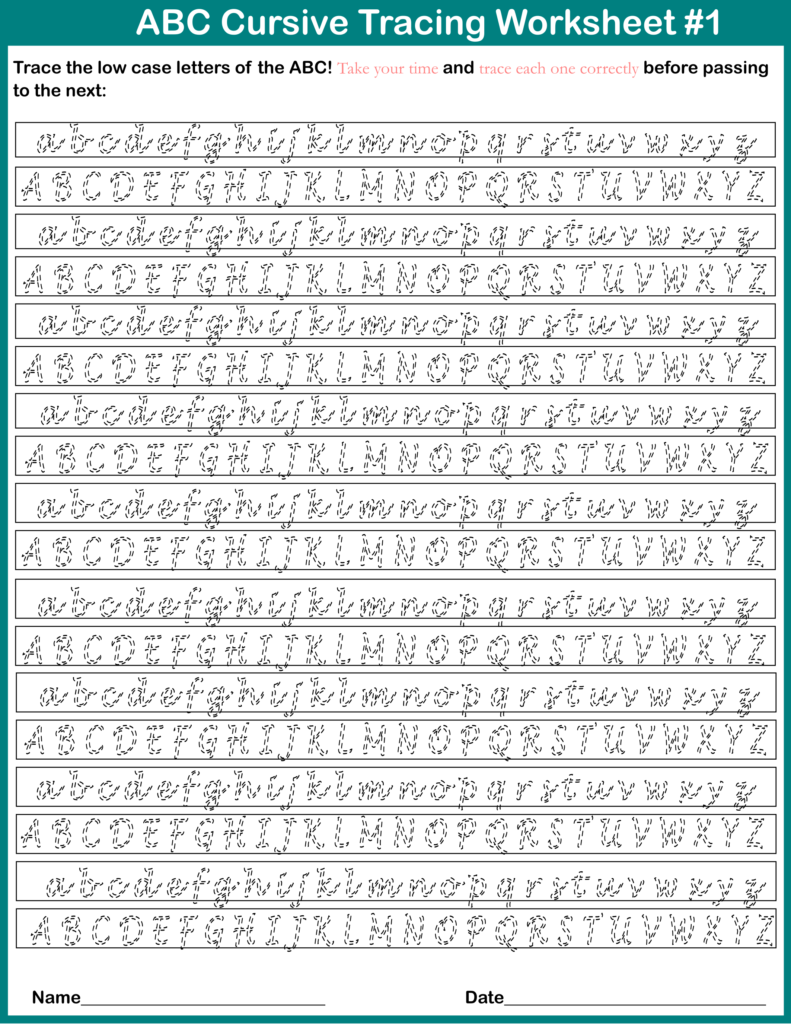 ABC cursive tracing worksheets