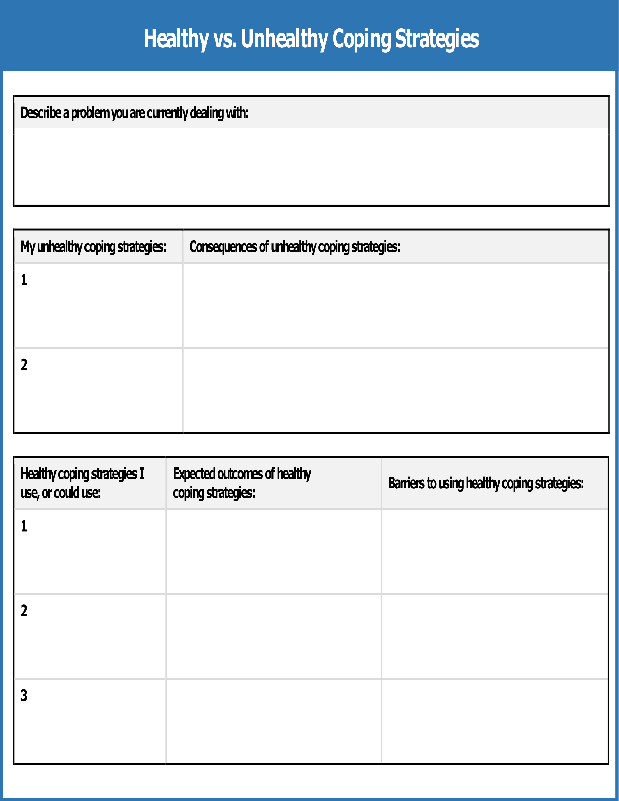 Printable Healthy Vs Unhealthy Coping Skills Worksheets Printerfriendly