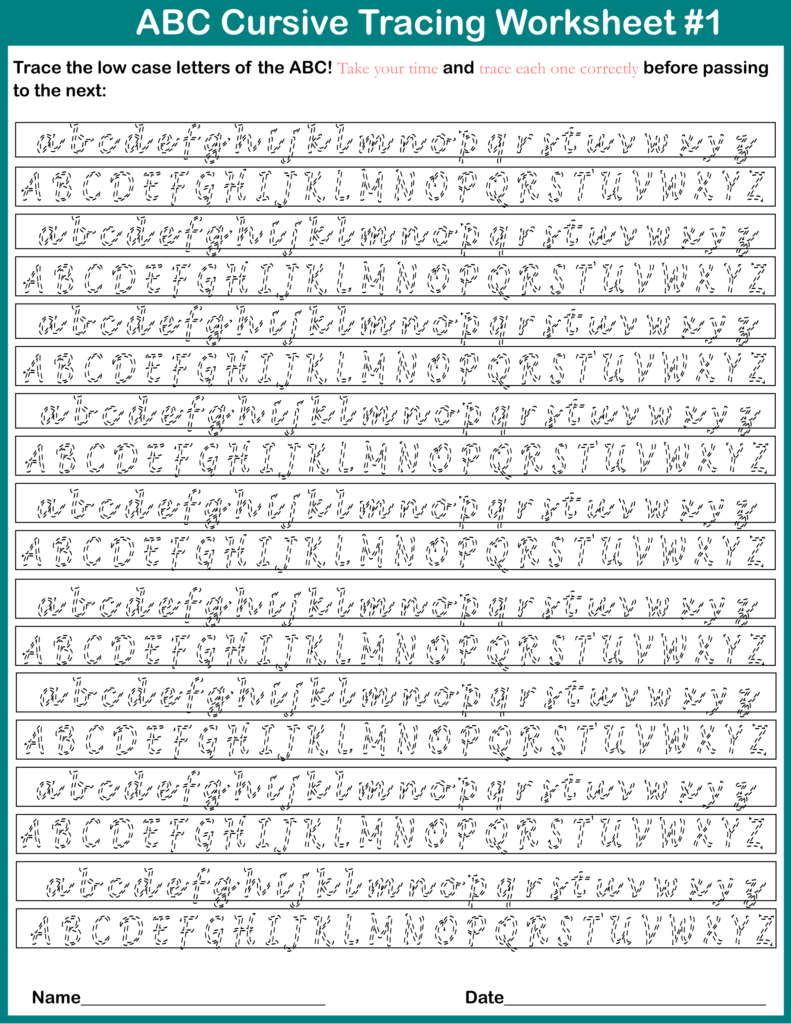 Free, printable cursive writing A to Z  practice worksheets Templates
