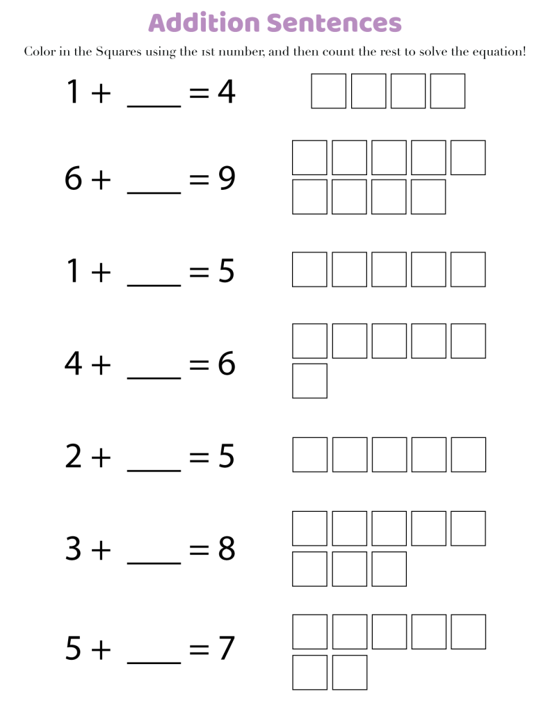 Free printable 1st grade math worksheets (addition) in PDF Math