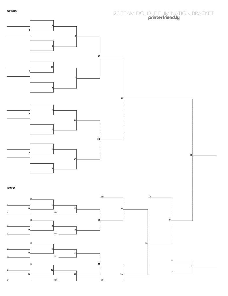 20 Team Printable Tournament Bracket