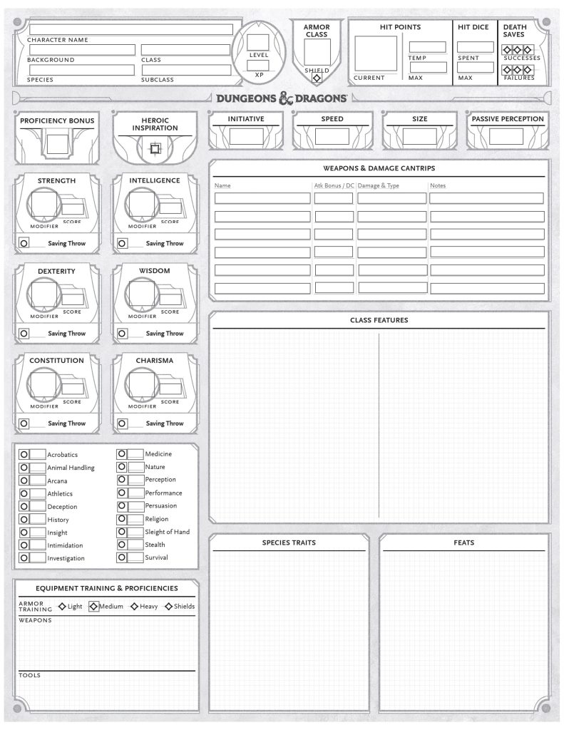 The Ultimate Printable Free D D 5e Character Sheet Template 