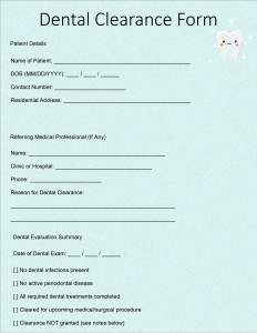 Free Printable Dental Clearance Form Template - Printerfriendly