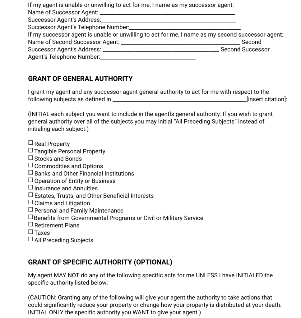 free michigan power of attorney forms to print​ page two of the document detailing the authorities granted to the agent