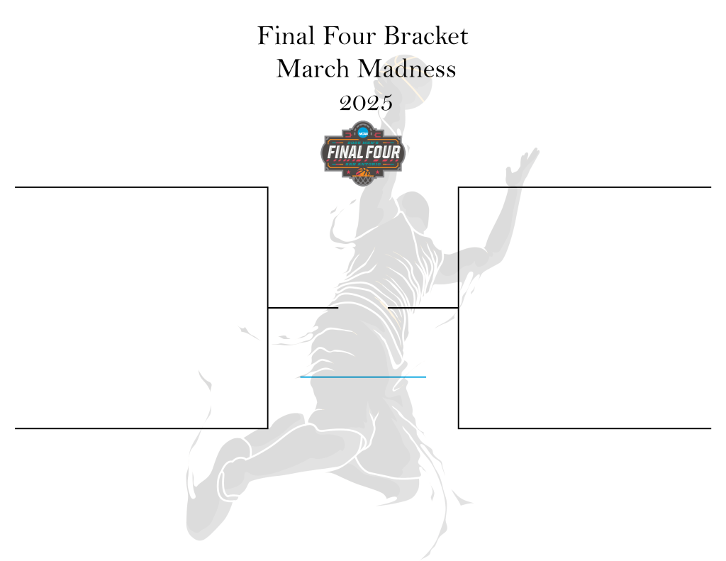 Printable Final Four Bracket for the 2025 March Madness Tournament Basketball