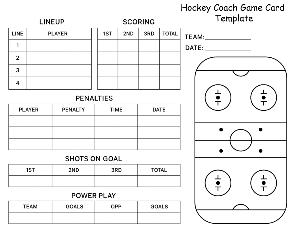 Printable Ice Hockey Game Card and Lineup Templates for Hockey Coaches ...