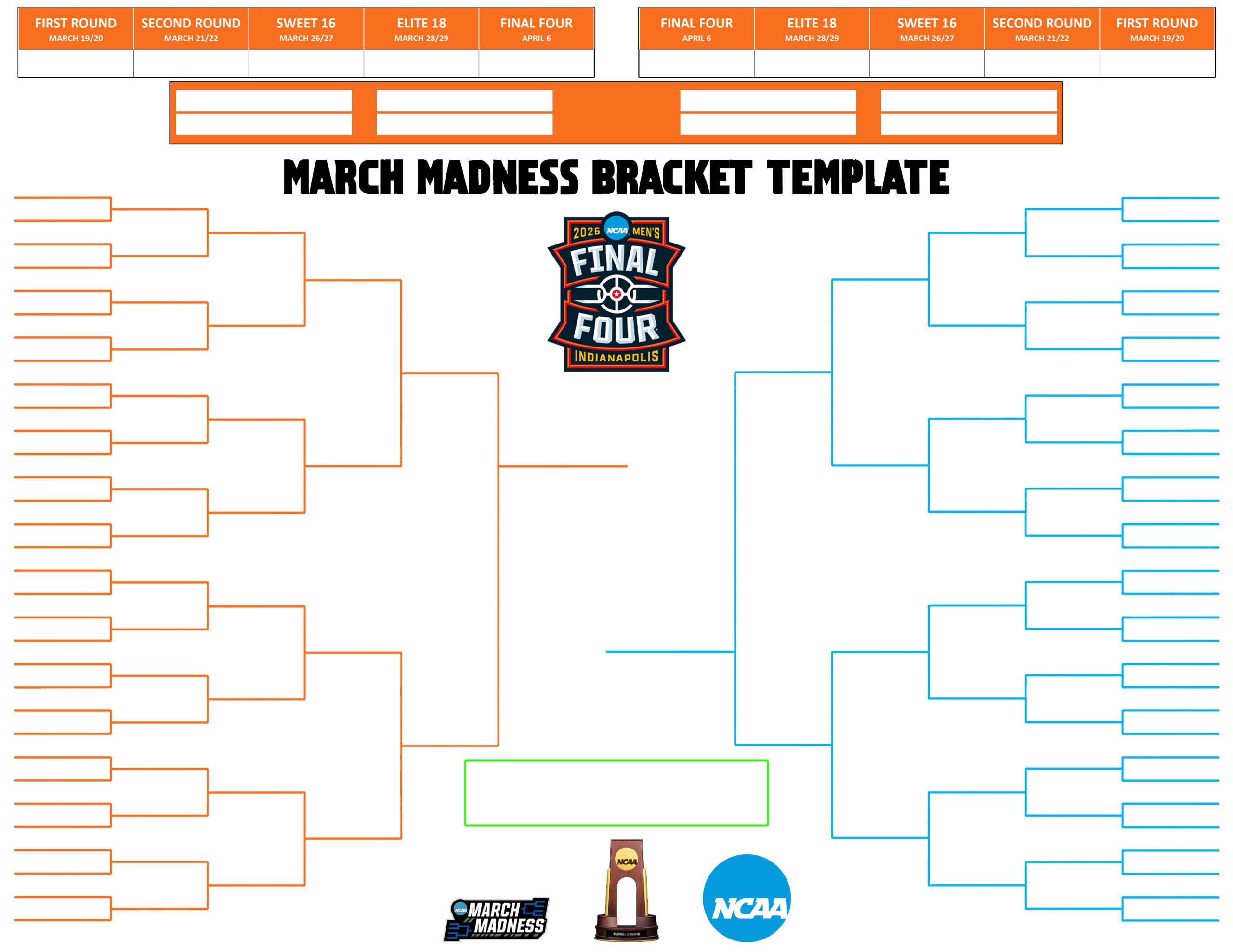 March Madness Bracket Template: Blank, Printable 2026 College DI Men's ...