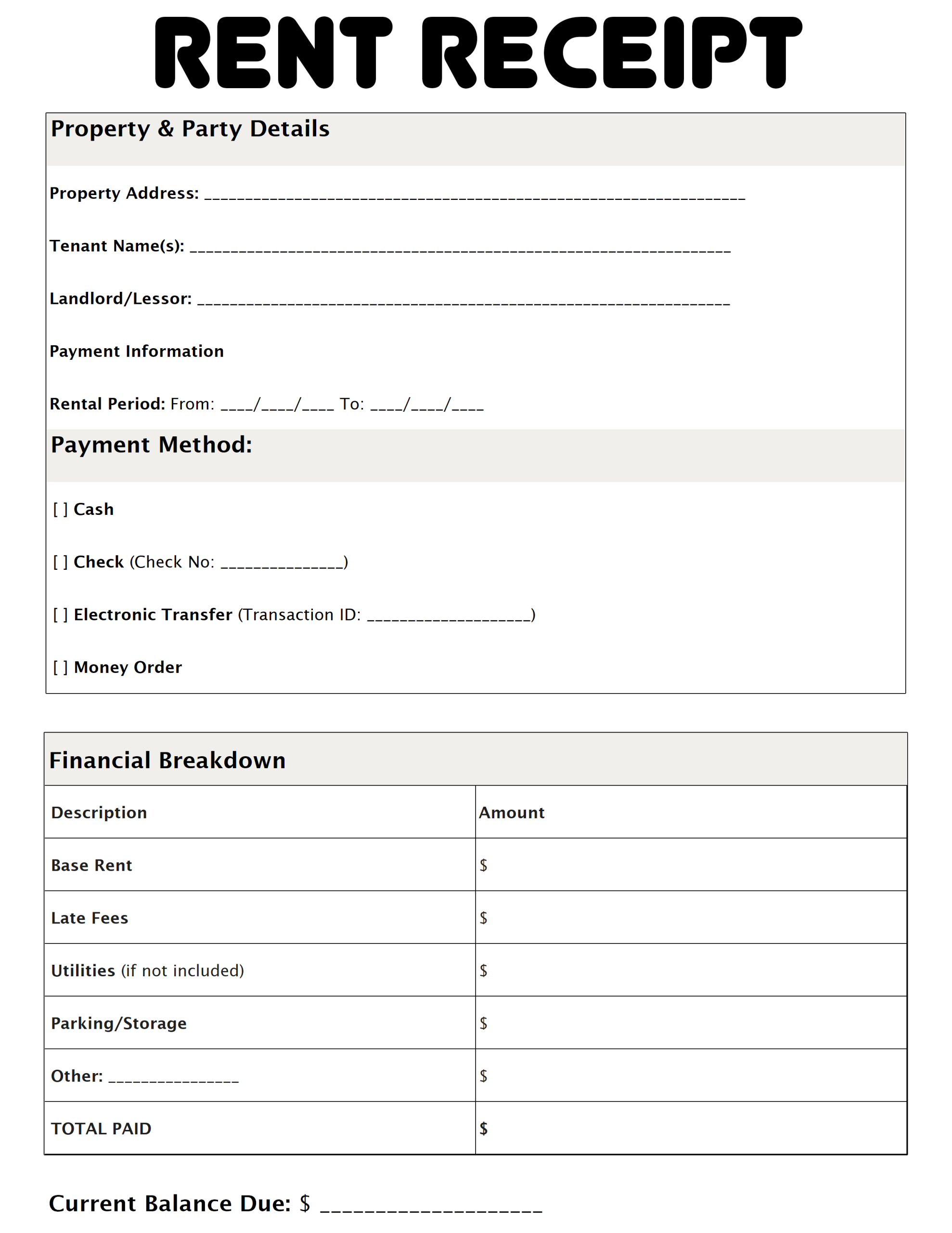 Printable Rent Receipt Templates and Free Proof of Rent Payments ...