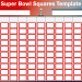 Colorful red and blue Super Bowl squares template with a Lombardi trophy icon and 100 betting blocks.