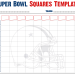 Super Bowl pool template featuring a central helmet graphic and red/blue number boxes.