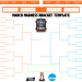 Color-coded March Madness bracket template in orange and blue, including a 2026 game schedule header and official tournament branding.