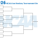 A blue-themed 2026 NCAA hockey tournament bracket featuring a large NCAA logo watermark in the background.