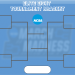 A sky-blue Printable Elite Eight Bracket with a circular white NCAA logo in the center and a white text box at the bottom.