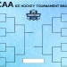 A professionally designed 2026 NCAA tournament bracket with an ice-blue background, featuring the Frozen Four Las Vegas logo and the path to the National Championship at T-Mobile Arena.