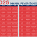 A printable 2026 Indiana Fever WNBA schedule featuring a bold red and blue header. The games are organized into two columns with dark blue table headers and vibrant red background rows displaying dates, opponents, times, and venues.