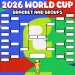 A vibrant red, green, and blue 2026 World Cup tournament bracket. The chart features colorful group lists with country flags on the left and right sides and blank rounded boxes in the center.