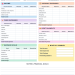 Color-coded printable monthly budget worksheet featuring distinct sections for income, fixed expenses, variable expenses, debt payments, savings goals, and a monthly financial summary.