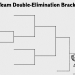 Free printable black-and-white 3-team double-elimination bracket template with champion trophy graphic.