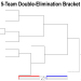 Printable 5-team double-elimination bracket chart with clean match lines and a VS team matchup banner at the bottom.