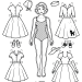 Free printable 1950s vintage fashion paper doll page featuring retro dresses, hats, and fold-over tab outfits.