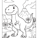 Free printable Tyrannosaurus Rex dinosaur coloring sheet standing in front of an erupting volcano.