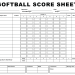 A 12-player free printable softball score sheet grid featuring an inning score summary, pitcher strikeout and walk counters, and final score boxes.