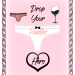 Drop your panties game sign free printable featuring a pink background, a decorative border, and illustrations of panties, a wine glass, and a heart with the phrase "Drop Your Panties Here."